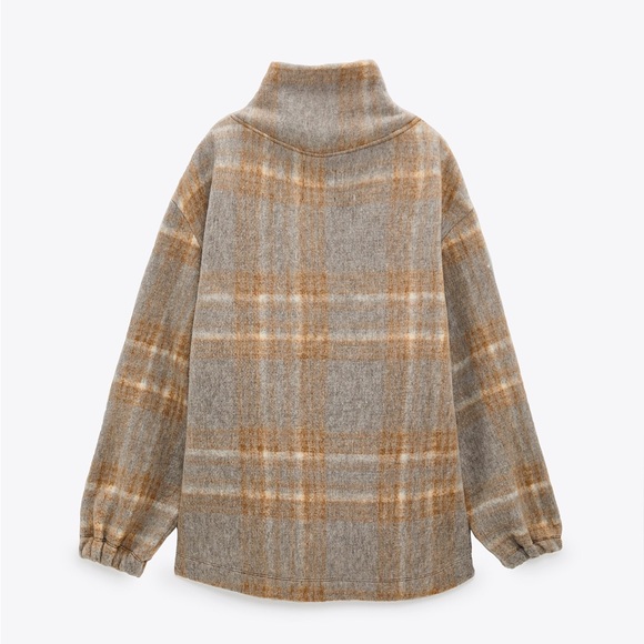 NWT. Zara Tan/Grey Wool Blend Plaid Sweatshirt. Size L. - Picture 9 of 14
